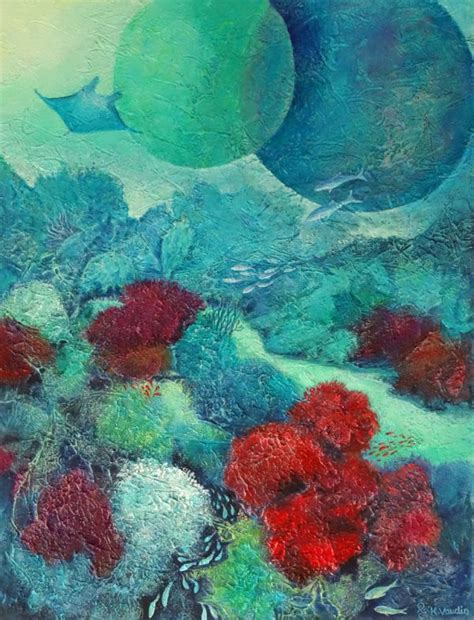 Coral Abstract Painting Original Art Deep Impressions Underwater Art