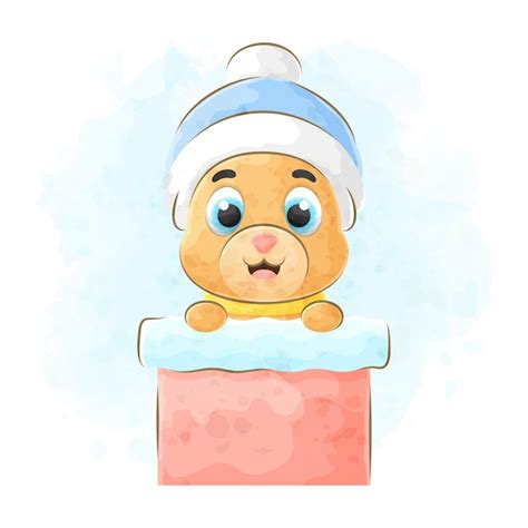 Mignon Petit Ours Avec Illustration Aquarelle Vecteur Premium