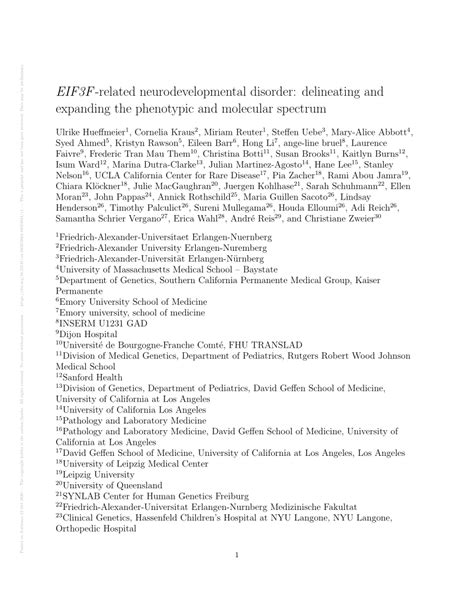 PDF EIF3F Related Neurodevelopmental Disorder Delineating And