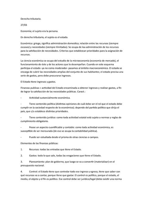 Derecho tributario clases Derecho tributario 27 Economía el sujeto