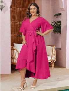 Scomchic Women Plus Size Maxi Dress Short Sleeve Wrap V Neck High Low