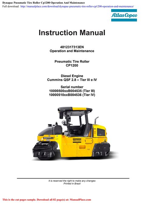 Dynapac Pneumatic Tire Roller Cp1200 Operation And Maintenance By