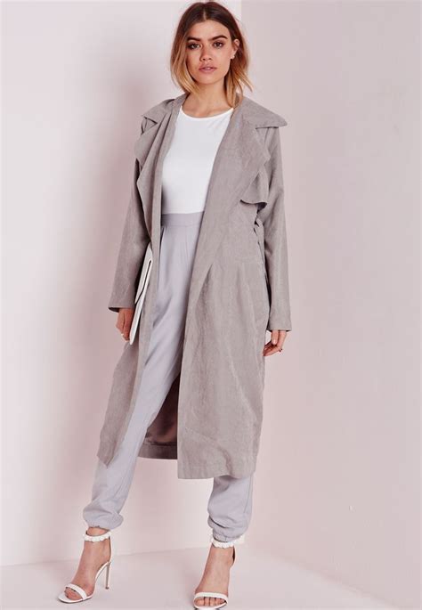 Missguided Peached Belted Trench Coat Light Grey Coats Jackets