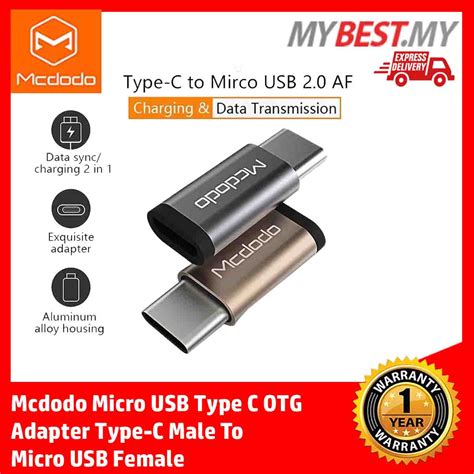 Mcdodo Micro Usb Type C Otg Adapter Type C Male To Micro Usb Female