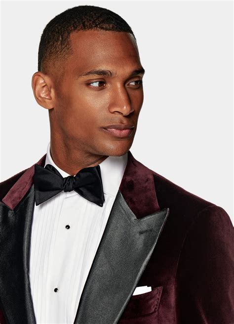 Burgundy Tailored Fit Lazio Dinner Jacket In Cotton Blend Velvet