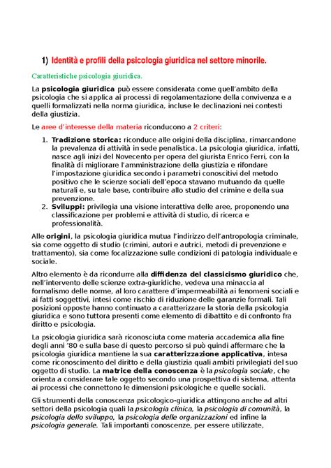 Manuale Di Psicologia Giuridica Minorile Riassunto 1 E Profili