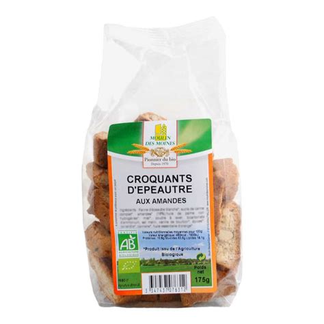 Croquants d épeautre aux amandes BIO Moulin des Moines 175 g La