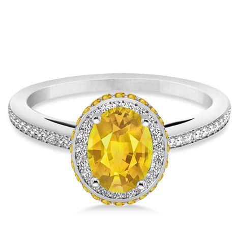 Oval Yellow Sapphire And Diamond Halo Engagement Ring 14k White Gold 2ct