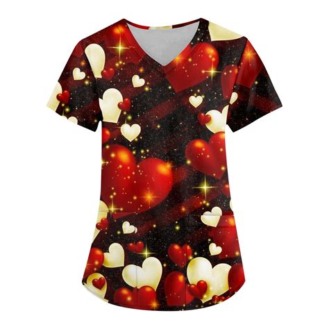 Dengdeng Valentine S Day Womens Cute Scrub Tops Love Heart Printed