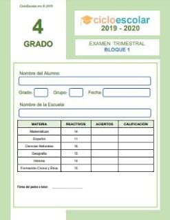 Examen Trimestral Bloque 1 Cuarto Grado 2019 2020 Ciclo Escolar