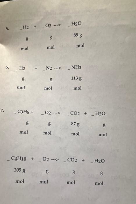 Solved 5 H2o2g Molg Molh2o89 G Mol 6 H2−n2⋯−nh3 G G