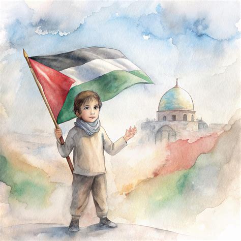 Premium Photo | Palestinian Kid Holding a Palestine Flag Watercoloor Image