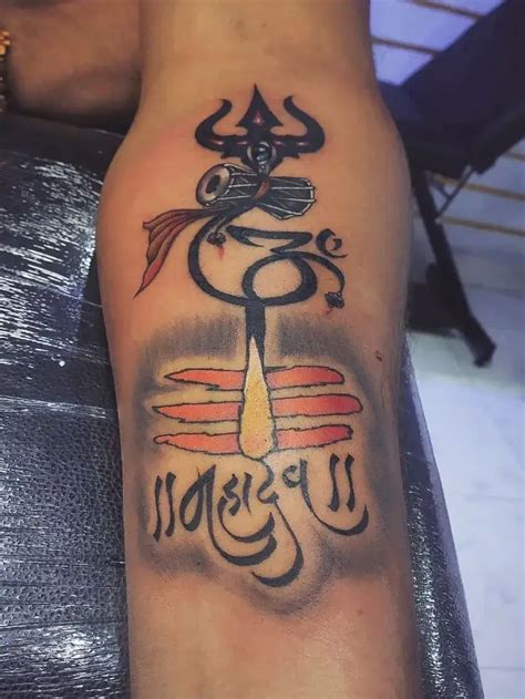 Trishul Damro Om Mahadev Tattoo On Interior Forearm Modern Tattoo