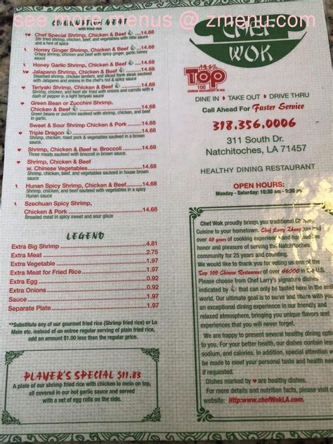 Menu at Chef Wok Restaurant, Natchitoches