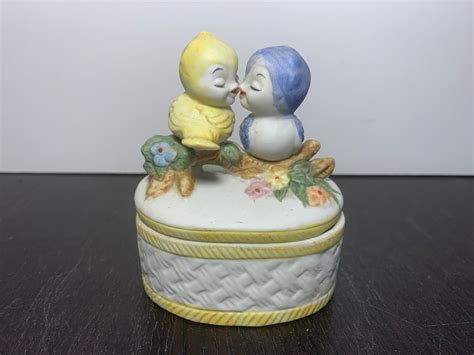 Vintage UCGC Bisque Ceramic Bluebird And Canary Trinket Box Etsy