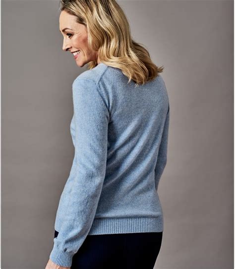 Pale Blue Marl Womens Pure Cashmere V Neck Jumper Woolovers Au