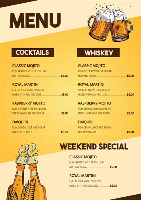 Alcohol Drinks Menu Template Postermywall