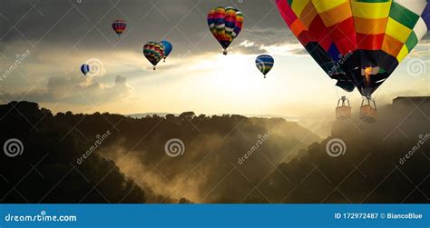 Nature Landscape Hot Air Balloons Festival In Sky Stock Image Image