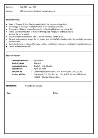 Instrumentation & Control Engineer | PDF