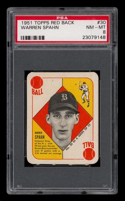 Topps Red Back Set Break Warren Spahn Psa Nm Mt Ebay