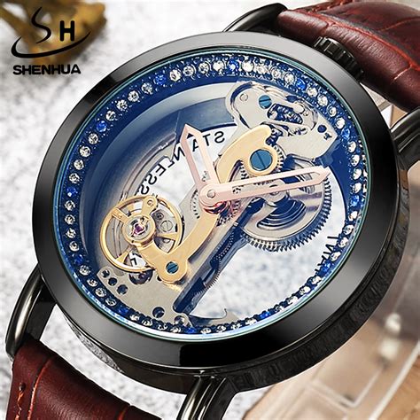 Shenhua Transparent Blue Glass Luxury Genuine Leather Waterproof