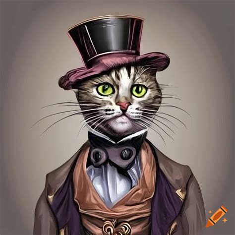 Smiling Cat In Male Victorian Attire With Alice In Wonderland Style On