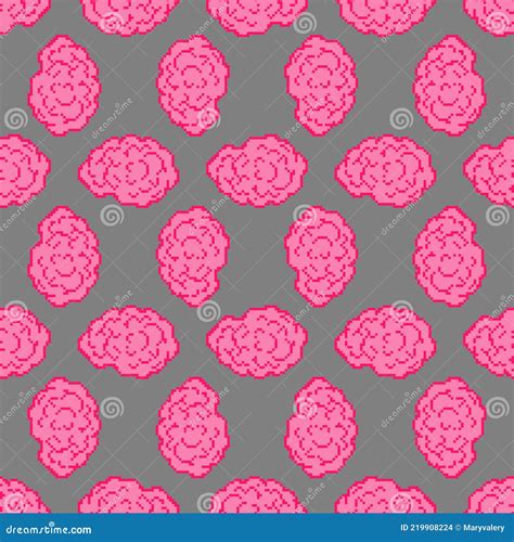 Brain Pixel Art Pattern Seamless 8 Bit Brains Pixelated Background