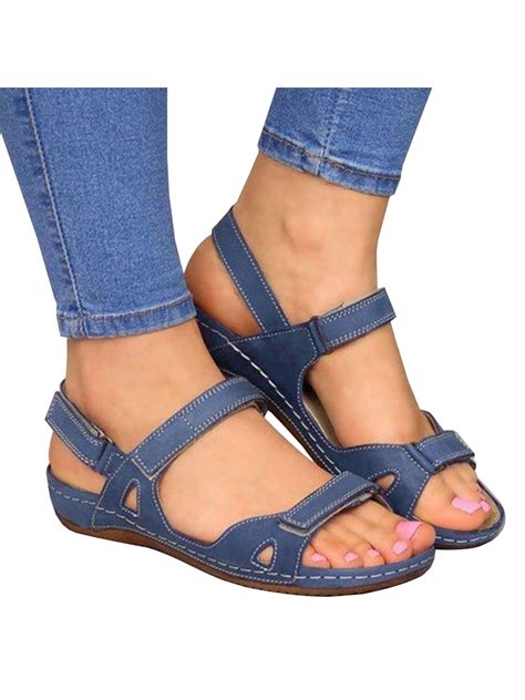 Womens Summer Ankle Strap Flat Casual Open Toe Shoes Hollow Beach