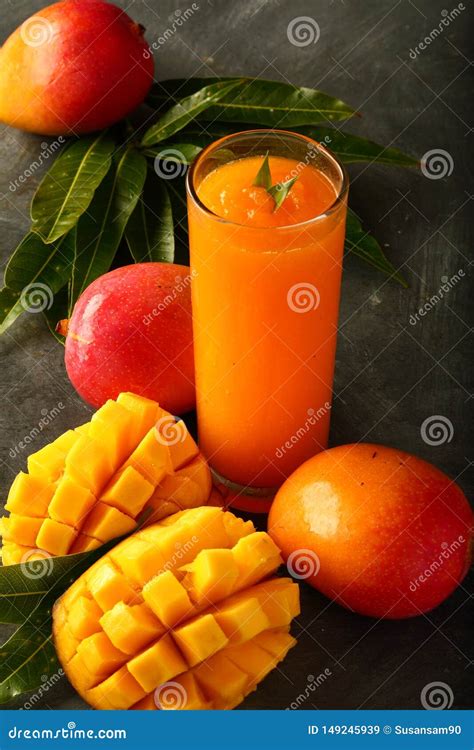 Delicious Chilled Mango Juice With Raw Fruits Stock Image Image Of