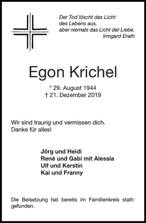 Traueranzeigen Von Egon Krichel Aachen Gedenkt