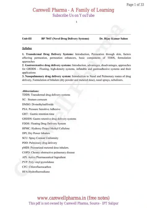 Unit 3 Novel Drug Delivery Systems 7th Semester B Pharmacy Notes