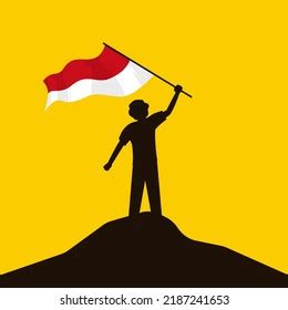 Silhouette Man Standing Holding Indonesian Flag Stock Vector (Royalty ...