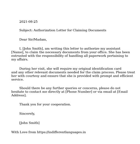 2 Examples Of Authorization Letter For Claiming Documents