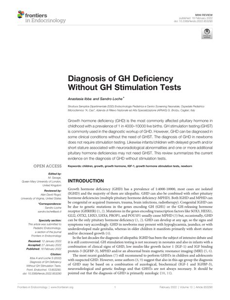 (PDF) Diagnosis of GH Deficiency Without GH Stimulation Tests