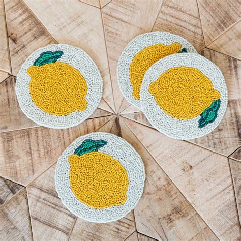 Set Of Four Beaded Lemon Coasters Graham Green