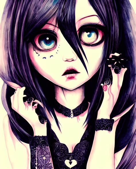 Cute Gothic Emo Girl Kawaii Chibi Cartoon Illustration Photograph Hyper