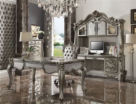 92820 Silver Antique Platinum Finish Home Office Set Acme Versailles Ii Collection