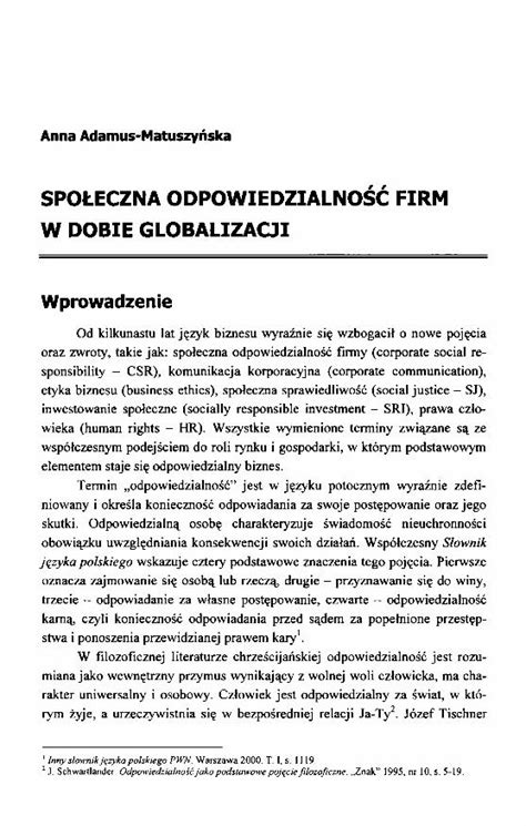 Pdf Spo Eczna Odpowiedzialno Firm W Dobie Postmodernizm