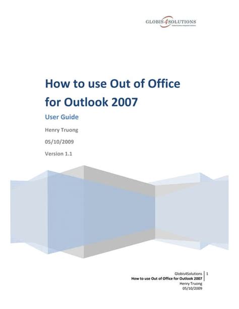 How To Use Out Of Office For Outlook 2007 User Guide Pdf