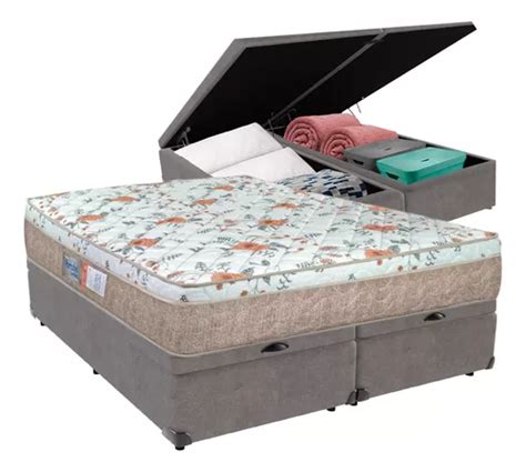 Cama Box Bau King Cinza Ortopedic D45 Portobel 193x203