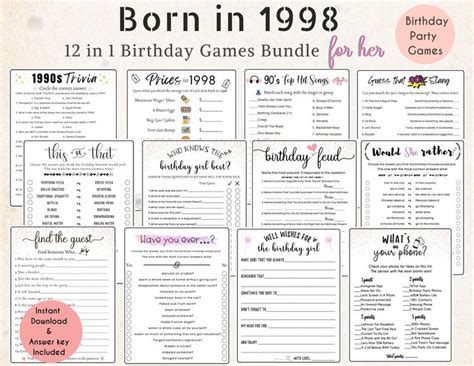 26th Birthday Game Bundle For Her 1998 26th Birthday Games Born In