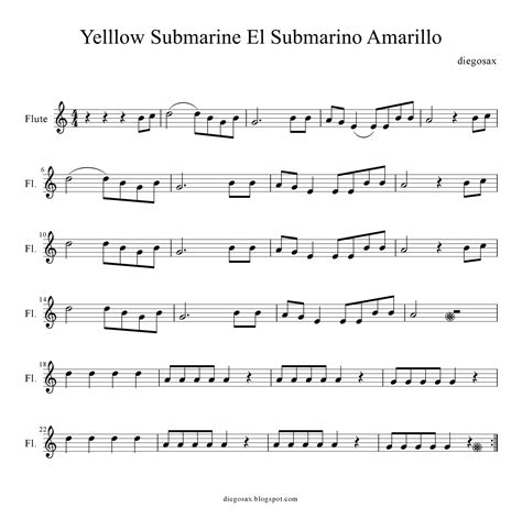 Sheet Music For Flute Yellow Submarine Partitura Del Submarino Amarillo