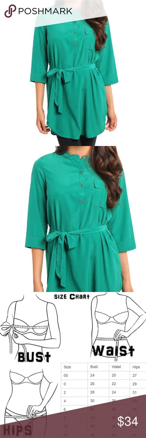 Kelly Green Belted Pocket Henley Tunic Top Henley Tunic Top Henley