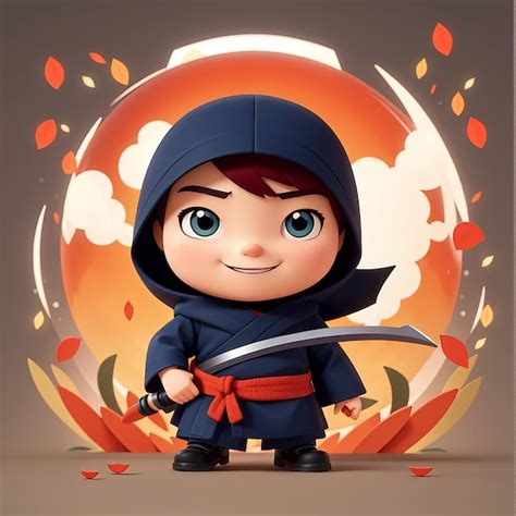 Ninja Lindo Con Jutsu Roll Icono De Dibujos Animados Vectorial