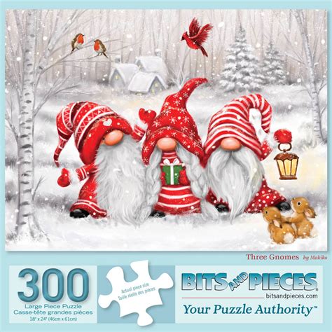 Three Gnomes 300 Large Piece Jigsaw Puzzle Bits And Pieces