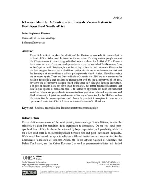 khoisan identity  contribution  reconciliation  post