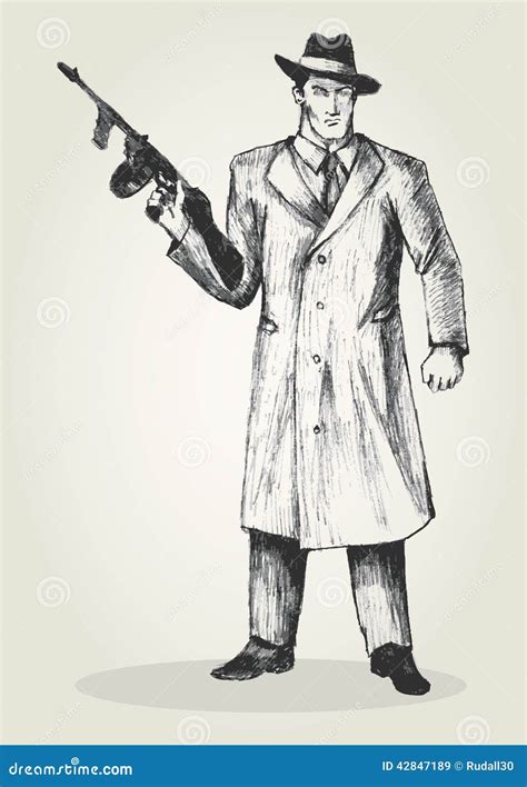 Gangster With Thompson Submachine Gun. Vector Illustration ...