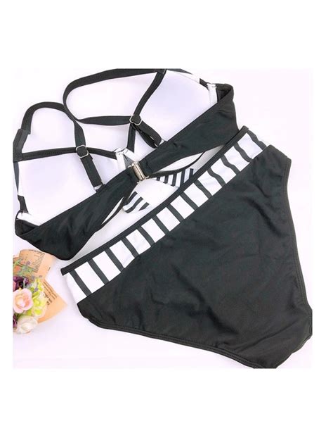 Bikini Negro Pushup Con Relleno En Nautico Con Bandas Blancas