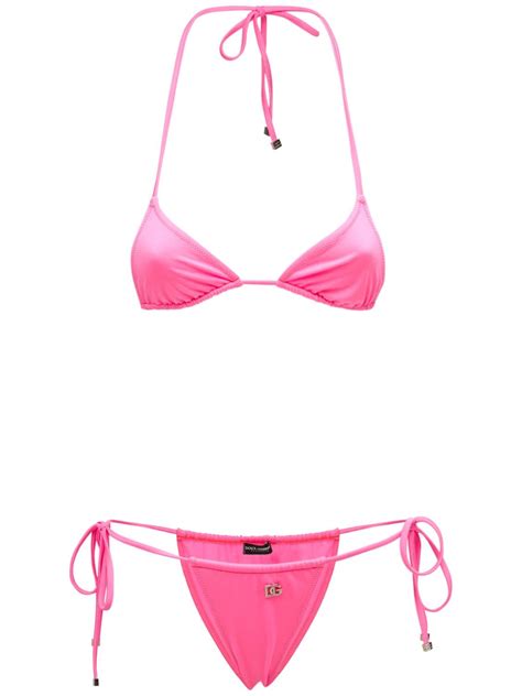 Dolce And Gabbana Lycra Triangle Bikini Set In Fuchsia Pink Modesens