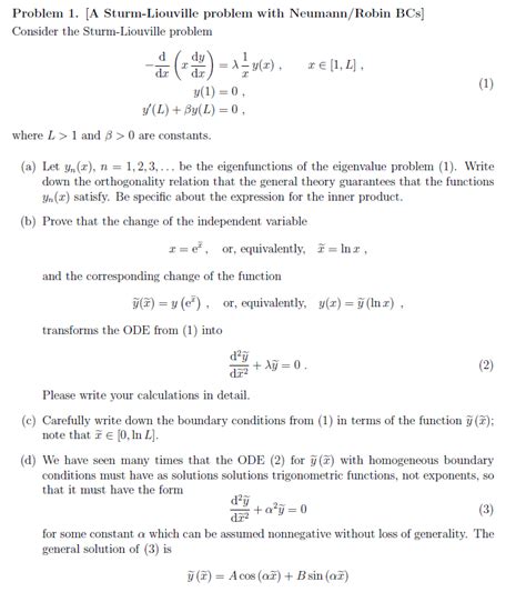 Solved Problem A Sturm Liouville Problem With Chegg